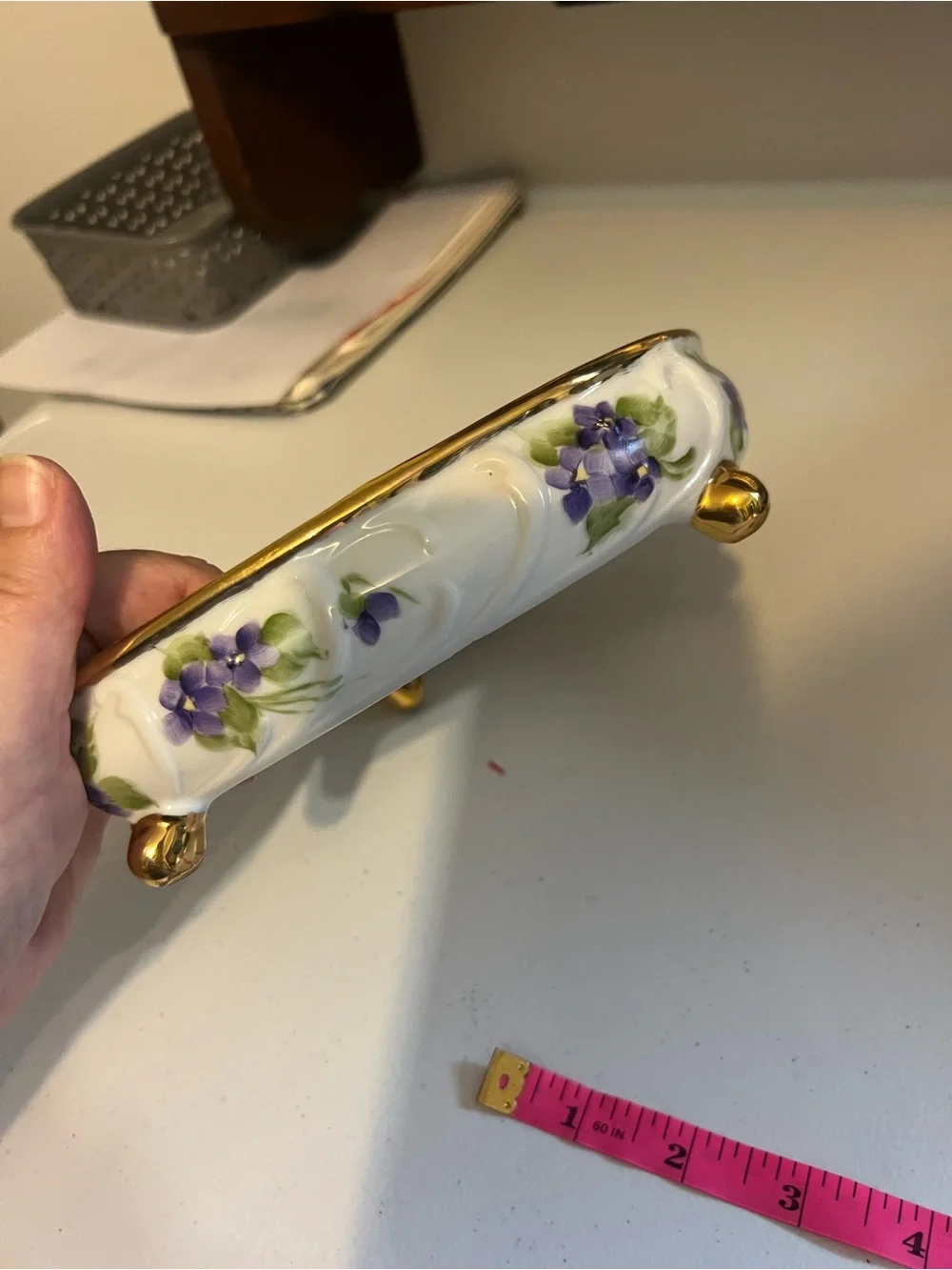 Vintage hand painted flower frog